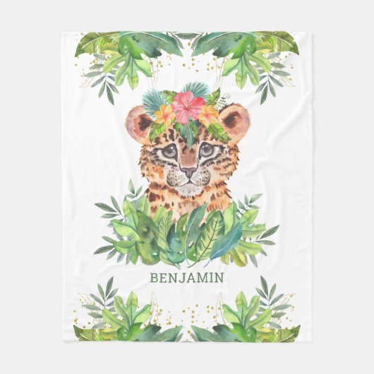 Couverture Polaire Rustique Tropical Jungle Safari mignon Leopard (Devant)