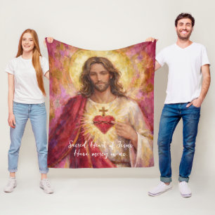 Couverture Polaire Sacre-Cœur Jésus Peinture Artistique Impasto Rose