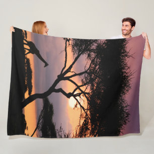 Couverture Polaire Safari africain lever de soleil coloré avec animau