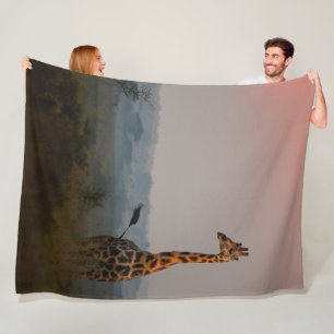 Couverture Polaire Safari africain lever de soleil coloré avec animau