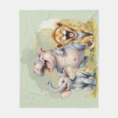 Couverture Polaire Safari Animaux Lion Hippo Elephant (Devant)