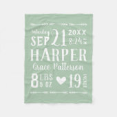 Couverture Polaire Sage Green Baby Girl Birth Stats Keepsaké (Devant)