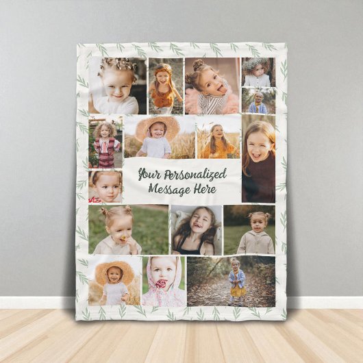 Couverture Polaire Sage Green Botanical 16 Photo Collage 