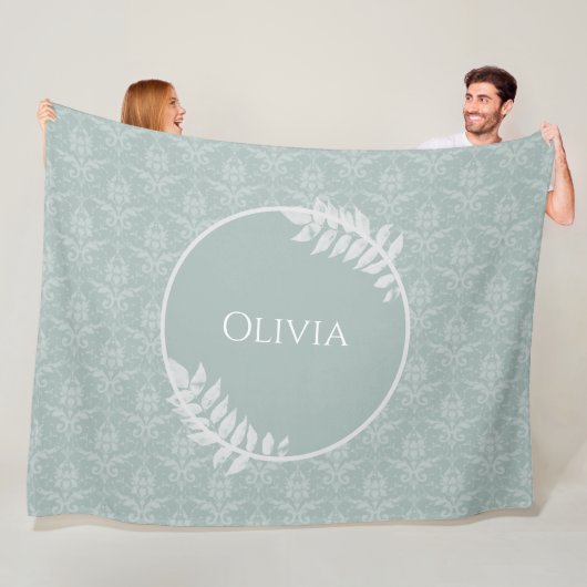 Couverture Polaire Sage Green Elegant Damask Personnalisé (En situation)