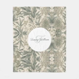 Couverture Polaire Sage Green Floral Élégant
