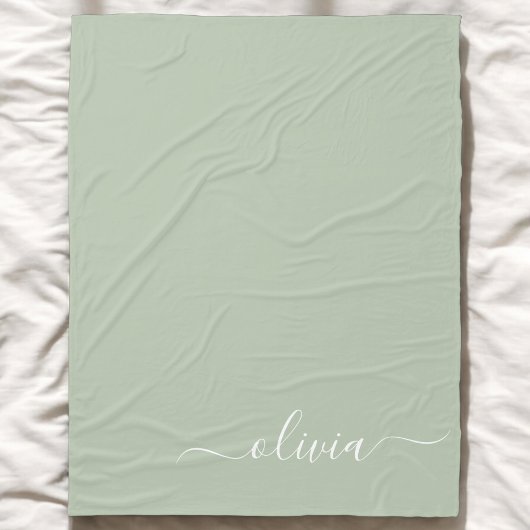 Couverture Polaire Sage Green Minimaliste Moderne Monogramme Élégant