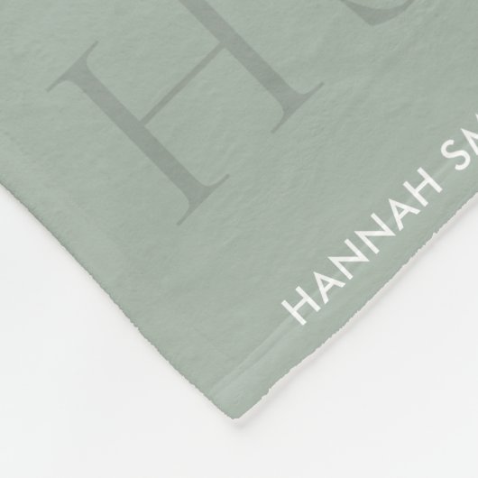 Couverture Polaire Sage Green Monogramme Initiales Nom personnalisé (Coin)