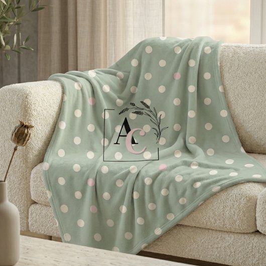 Couverture Polaire Sage Green Polka Dot Monogram Parents’ Eid Gift