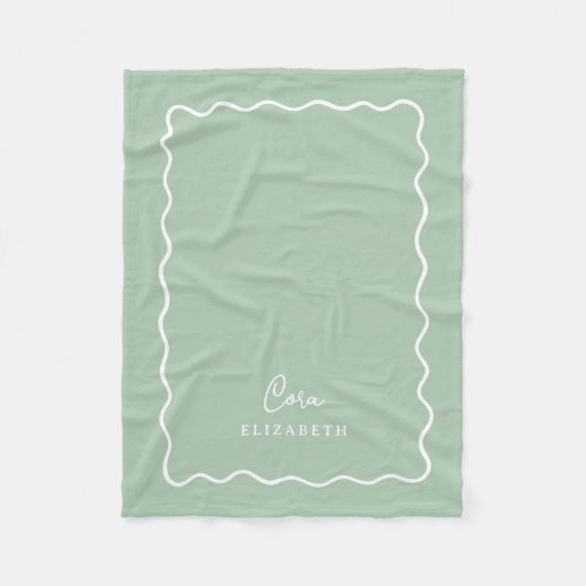 Couverture Polaire Sage Green Wavy Border Monogrammed (Devant)