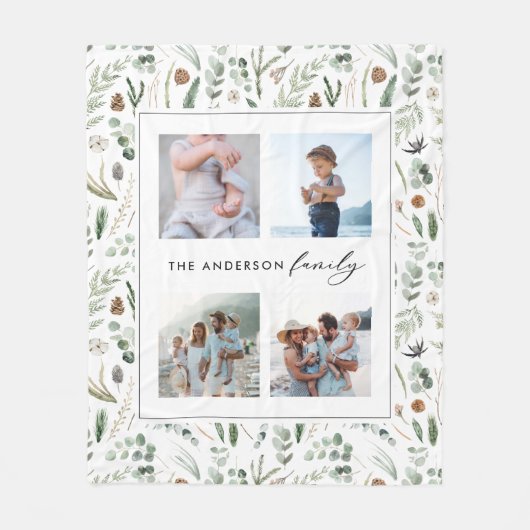 Couverture Polaire Sage vert botanique élégant moderne famille 4 phot (Devant)