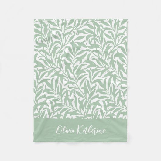 Couverture Polaire Sage Vert Branche de Saule Monogrammé (Devant)