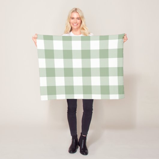 Couverture Polaire Sage vert et blanc En vichy Plaid (En situation)