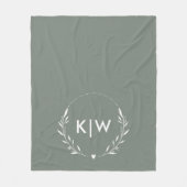 Couverture Polaire Sage vert et blanc | Monogramme des initiales mode (Devant)