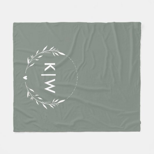 Couverture Polaire Sage vert et blanc | Monogramme des initiales mode (Devant (Horizontal))