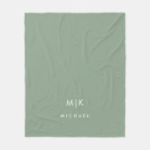 Couverture Polaire Sage vert et blanc | Monogramme moderne (Devant)