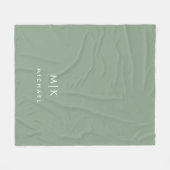 Couverture Polaire Sage vert et blanc | Monogramme moderne (Devant (Horizontal))