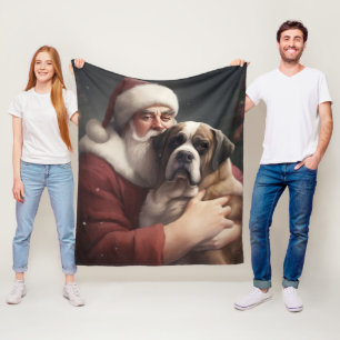 Couverture Polaire Saint Bernard avec le Père Noël Fête de Noël