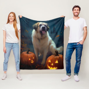 Couverture Polaire Saint Bernard Halloween avec citrouilles épouvanta