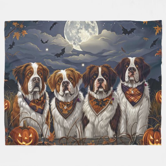 Couverture Polaire Saint Bernard Halloween Éffrayant (Devant (Horizontal))