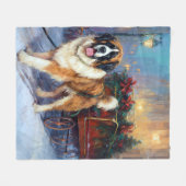 Couverture Polaire Saint-Bernard Saison de Noël festive (Devant (Horizontal))