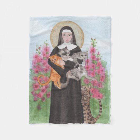 Couverture Polaire Saint Gertrude Patron Saint des Chats (Devant)