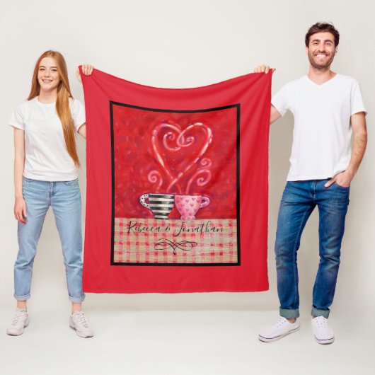 Couverture Polaire Saint Valentin Coupes de café Coeur Rouge (En situation)