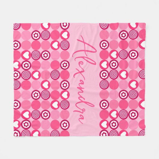 Couverture Polaire Saint-Valentin Motif Cœur Rose et Fleur Mignon (Devant (Horizontal))