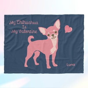 Couverture Polaire Saint-Valentin personnalisé Chihuahua rose pastel