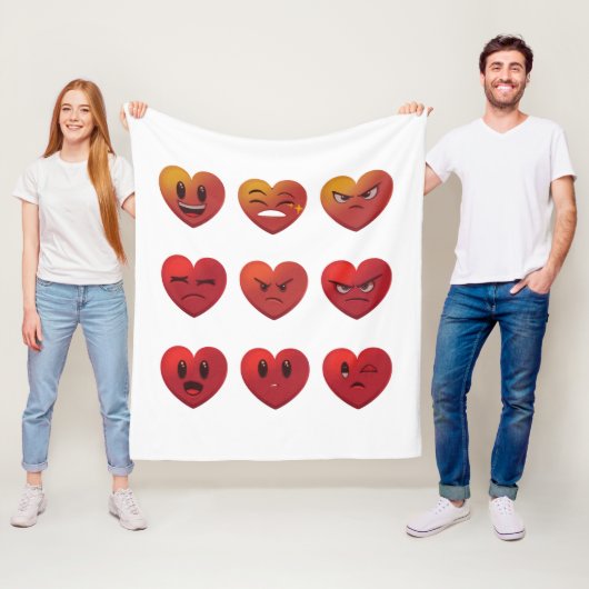 Couverture Polaire Saint-Valentin Visages Rigolards Coeurs Drôle (En situation)