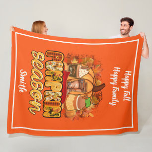 Couverture Polaire Saison citrouille Personnaliser d'automne Texte et