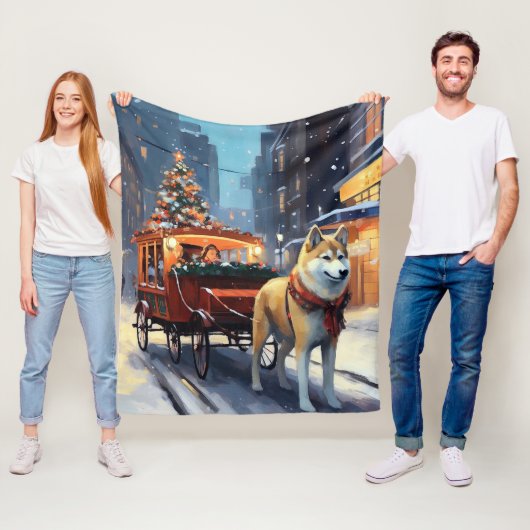 Couverture Polaire Saison de Noël Akita (En situation)