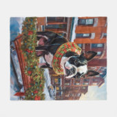Couverture Polaire Saison de Noël de Boston Terrier (Devant (Horizontal))
