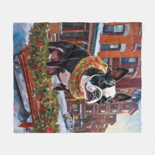 Couverture Polaire Saison de Noël de Boston Terrier (Devant (Horizontal))