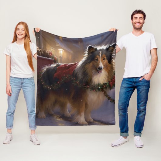 Couverture Polaire Saison de Noël du Shetland Sheepdog (En situation)