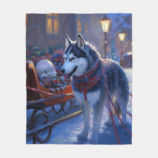 Couverture Polaire Saison de Noël Sibérienne Husky (Devant)