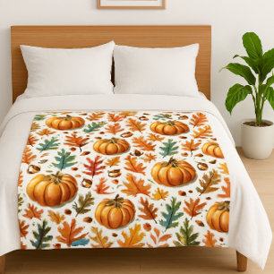 Couverture Polaire Saison des citrouilles avec feuilles d'automne cos