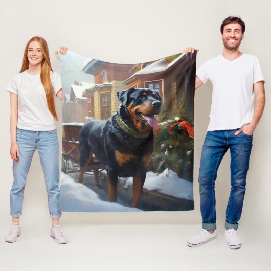 Couverture Polaire Saison festive de Noël de Rottweiler (En situation)