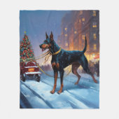 Couverture Polaire Saison Festive de Noël Doberman (Devant)