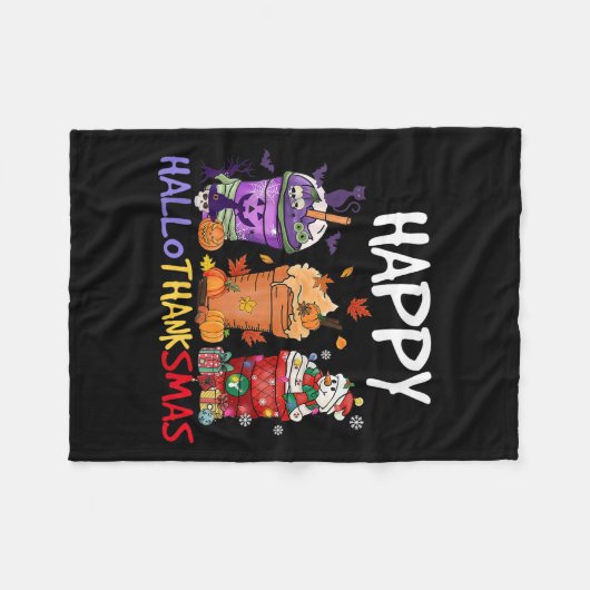Couverture Polaire Saison Halloween Thanksgiving Happy Hallothanksmas (Devant (Horizontal))