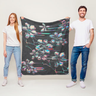 Couverture Polaire Sakura Neon Glitch – Motif floral futuriste