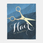 Couverture Polaire Salon de coiffure Coiffeur Ciseaux modernes bleus (Devant)