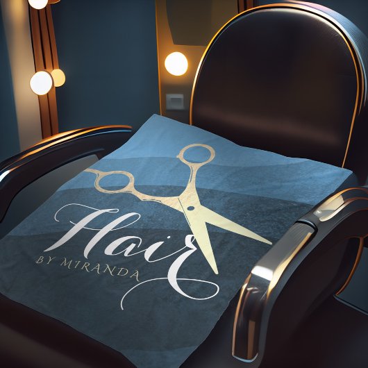 Couverture Polaire Salon des cheveux Coiffeuse Ciseaux bleu et or mod