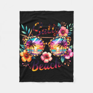 Couverture Polaire Salty beach tropical flowers leopard sunglasses