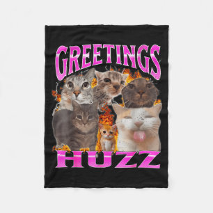 Couverture Polaire Salutations Huzz Mème de Chat Drôle Contrefaçon Gr