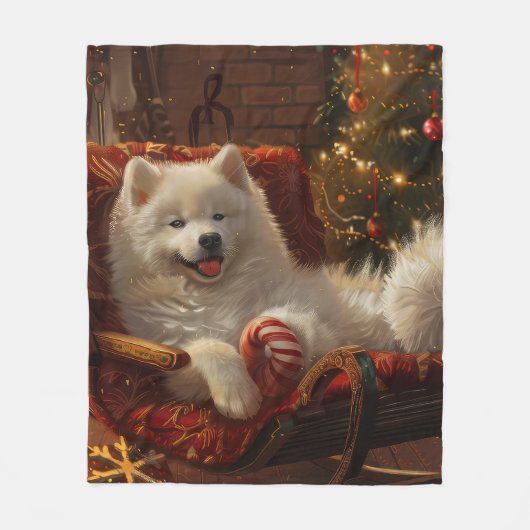 Couverture Polaire Samoyed Chien Festive de Noël (Devant)