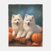 Couverture Polaire Samoyed Chiot Automne Citrouille de plaisir (Devant)
