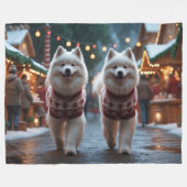 Couverture Polaire Samoyed Dogs Christmas Snow Holiday (Devant (Horizontal))