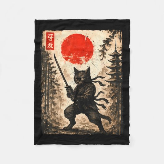 Couverture Polaire Samurai Cat Japanese Mens Boys Kids Graphic Anime  (Devant)