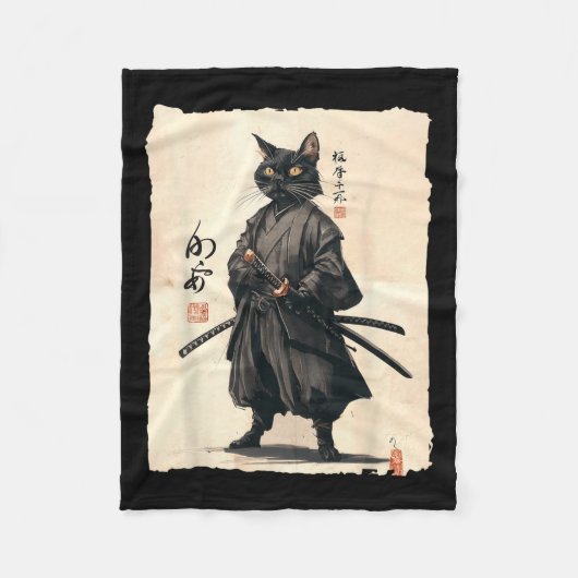 Couverture Polaire Samurai Chat Japonais Anime Amoureux des chats Drô (Devant)