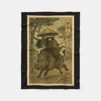 Couverture Polaire Samurai Raccoon Ronin Riding Boar Japanese Forest 